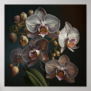 Witte mot Orchidee Bloemen Art Print Poster