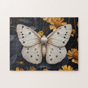 Witte mot rustend tussen gele bloemen legpuzzel