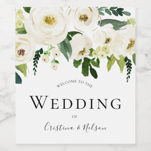 Witte mousserende wijn bloemenbruiloft wijn etiket (Enkel label)