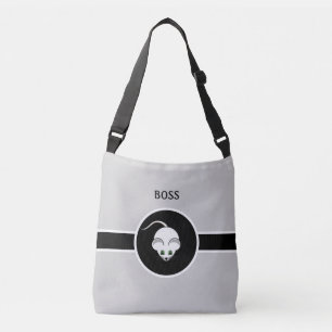 Witte muis en kalligrafie op lichtgrijs crossbody tas