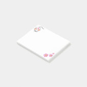 Witte muis en roze bloemen op wit post-it® notes (Schuin)