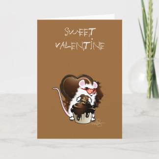 Witte muis met een chocolade hart kaart