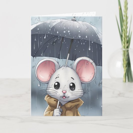 Witte muis met paraplu kaart (Voorkant)