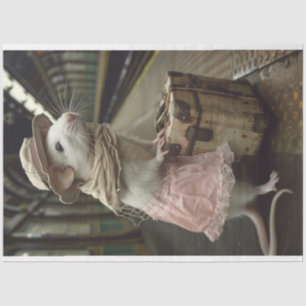 Witte Muis Roze Rok Koffer Decoupage Tissuepapier