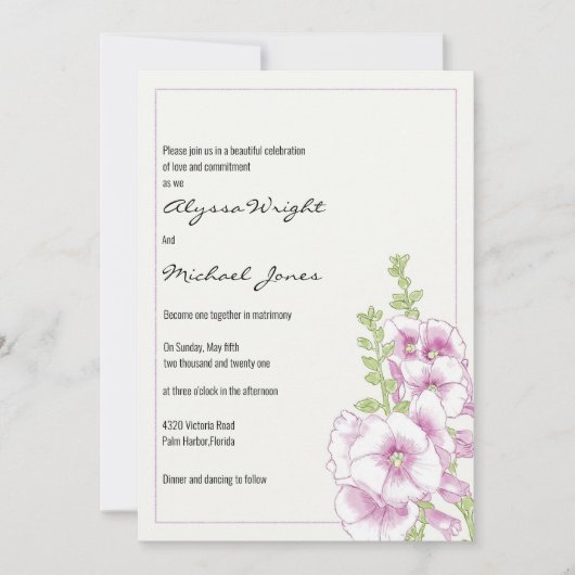 Witte munt groen roze bloemen botanische bruiloft kaart (Voorkant)