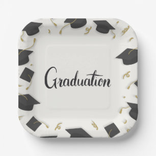 Witte muts & confetti afstuderen papieren bordje