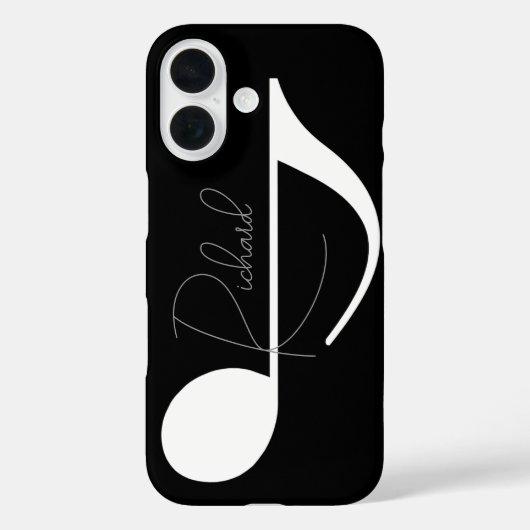 Witte muzieknoot met aangepaste naam op zwart Case-Mate iPhone case (Achterkant)