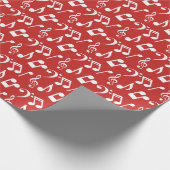 Witte Muzieknoten inpakpapier - rood (Hoek)