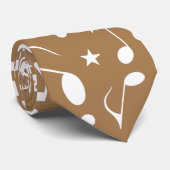 Witte Muzieknoten op lichtbruin Stropdas (Opgerold)