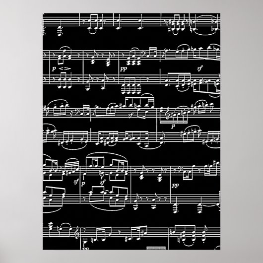 witte muzieknoten op zwart, muziek poster (Voorkant)