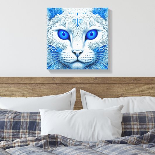 Witte Mystieke Kat Etherische AI Kunst Canvas Afdruk (Insitu (Slaapkamer))