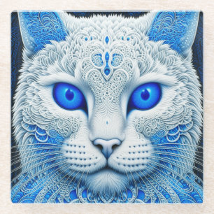Witte Mystieke Kat Etherische AI Kunst Glazen Onderzetter