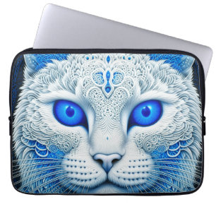 Witte Mystieke Kat Etherische AI Kunst Laptop Sleeve