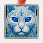 Witte Mystieke Kat Etherische AI Kunst Metalen Ornament (Voorkant)