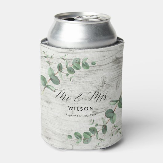 witte naaldhout - eucalyptusbruiloft blikjeskoeler (Blikje Voorkant)