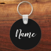 Witte naam op zwarte achtergrond sleutelhanger (Voorkant)