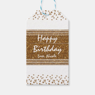 Witte namaak geborsteld gouden glitter glamour cad cadeaulabel
