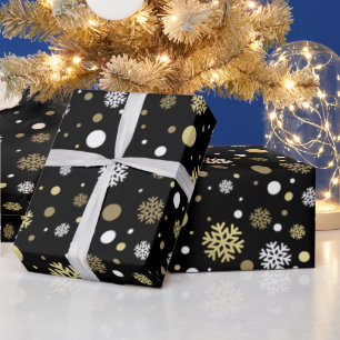 Witte namaak gouden sneeuwvlokken polka stippen op cadeaupapier
