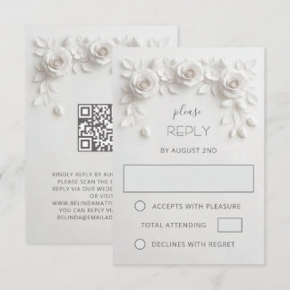 Witte namaak papieren gesneden rozen bruiloft RSVP kaartje