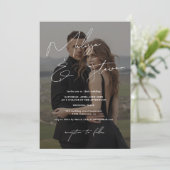 Witte namen script kalligrafie foto bruiloft kaart (Staand voorkant)