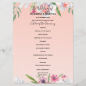 Witte Narcissus op Abrikoos Roze Bruiloft Programm Programma (Voorkant)