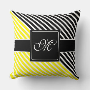 Witte Narrow Stripes + uw achterkleur en monogram Kussen