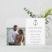 Witte Nautilus Monogram Foto Save the Date (Staand voorkant)