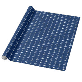witte nautische ankers op de blauwe achtergrond va cadeaupapier