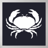 witte nautische CRAB-silhouet op blauw van de mari Poster (Voorkant)