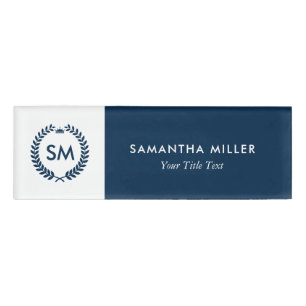 Witte & Navy Blauwe Kam Krans Aangepaste Monogram Naambadge