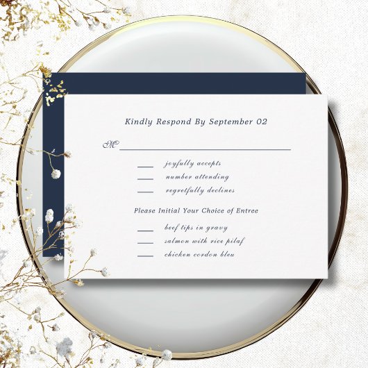 Witte Navy Script Menu Selectie Huwelijksreactie 