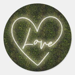 Witte Neon Boxwood Liefde Hart Bruiloft Ronde Sticker