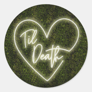 Witte Neon Boxwood Til Death Bruiloft Ronde Sticker