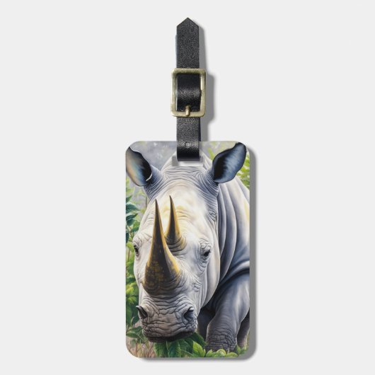 Witte neushoorn botanische kunst bagagelabel (Voorkant verticaal)