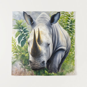 Witte neushoorn botanische schilderij wandkleed