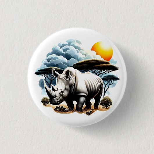 witte neushoorn ronde button 3,2 cm (Voorkant)