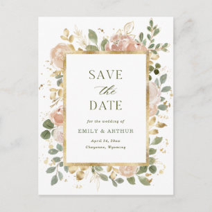 Witte neutrale Floral   Weddenschap Save the Date Briefkaart