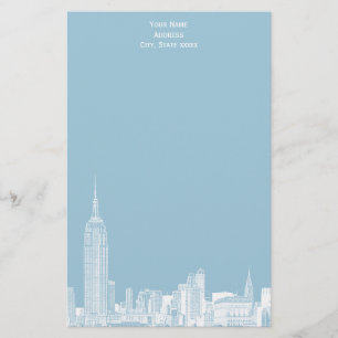 Witte NYC-silhouet ets 01 Briefpapier Lt Blauwe BG