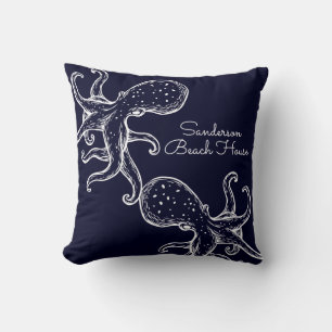Witte octopus-marineblauw-nautisch loods kussen