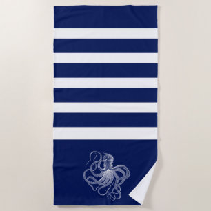 Witte octopus met blauwe en witte strepen strandlaken