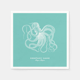 Witte octopus-nautische illustratie op blauw-groen servet