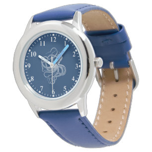 Witte octopus op donkerblauw horloge