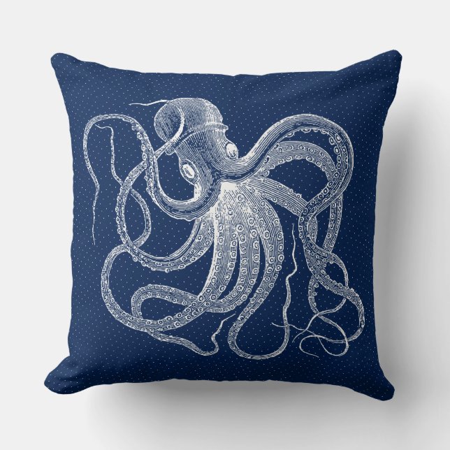  witte octopus op donkerblauwe achtergrond kussen (Voorkant)