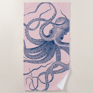 Witte octopus op een blauwe achtergrond strandlaken