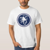 Witte octopus op een blauwe cirkel t-shirt (Voorkant)