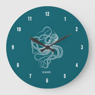 Witte octopus op een op maat gemaakte turquoise ac grote klok