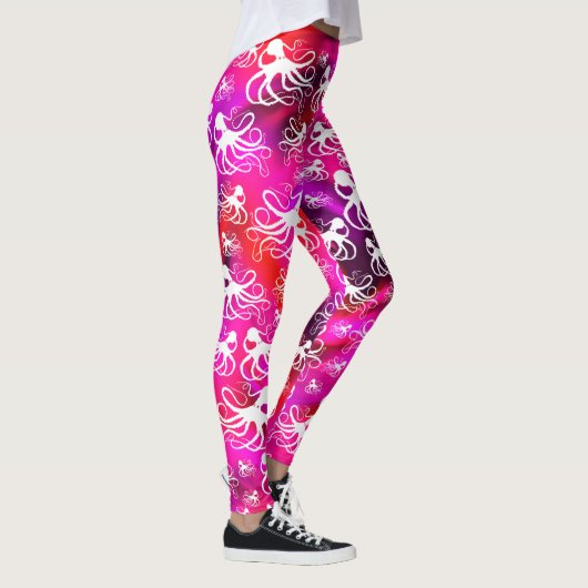 Witte octopus op hete roze & Paarse - Leggings (Rechts)