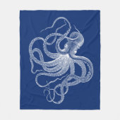 witte octopus op marineblauw fleece deken (Voorkant)