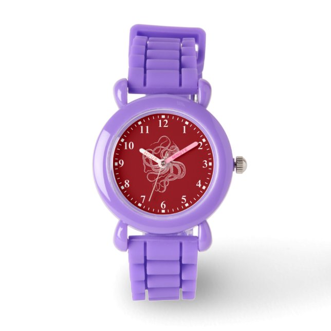 Witte octopus op rood horloge (Voorkant)