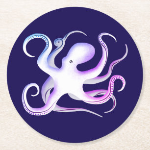 Witte octopus ronde kartonnen onderzetter